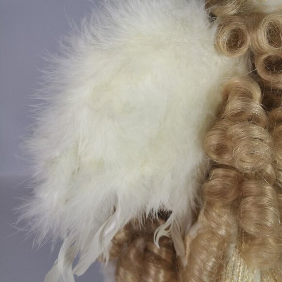 Vintage Animated Christmas Seated Angel Feathered Moving Wings Blonde Curls Fur - Picture 10 of 14